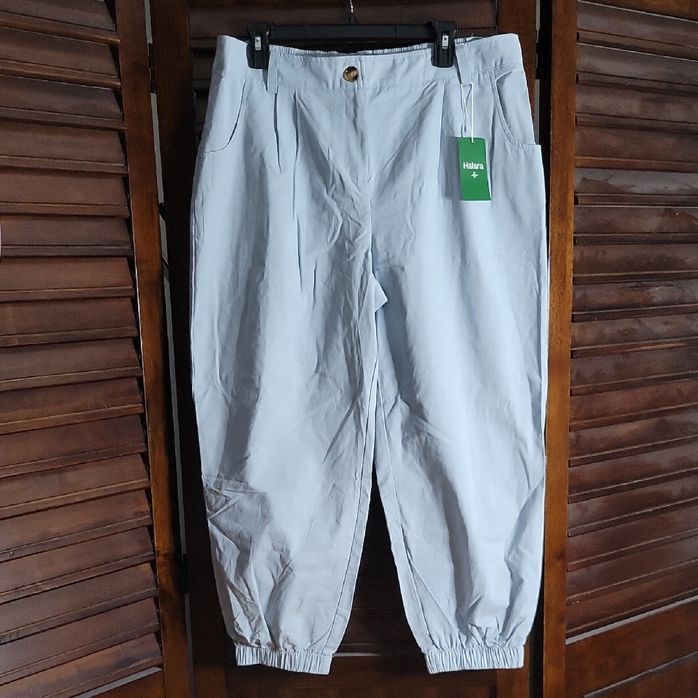 Halara Blue Cotton Joggers Lightweight Cropped Pants Button Zipper Strerch XL